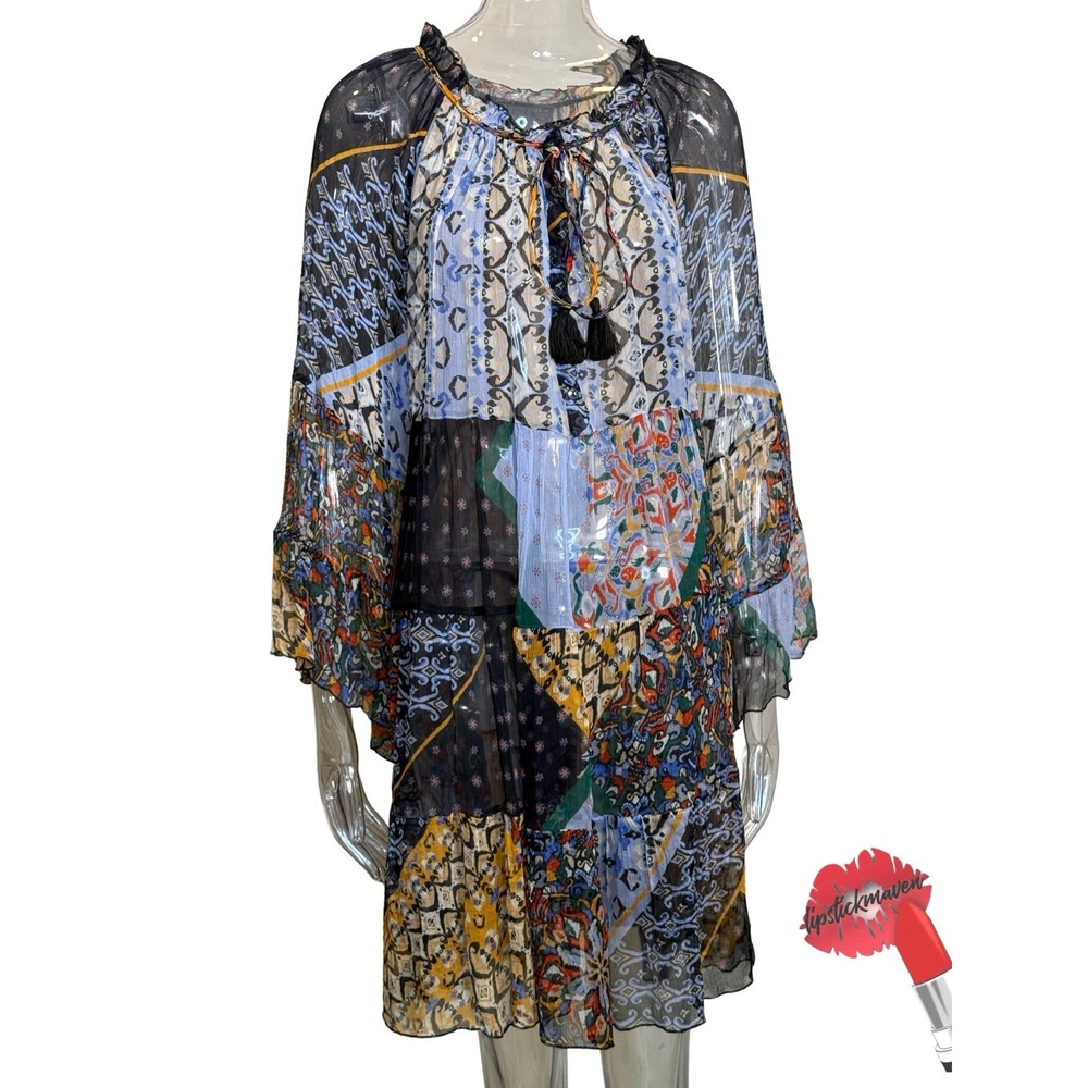 Johnny Was Tunic Large Patchwork Bell Sleeve Sheer Boho‎ Dress Laggenlook